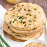 a stack of sourdough scallion pancakes