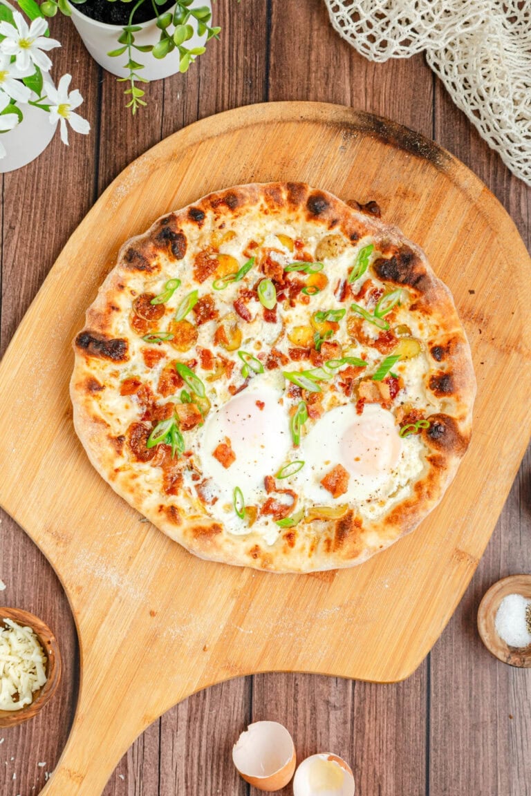 Breakfast Pizza Recipe with White Sauce & Baked Egg » the practical kitchen