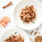 pumpkin spice pasta with apple sage brown butter sauce and walnuts