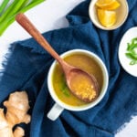 overhead shot of a mug of broth