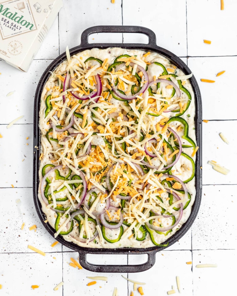 Onion and Pepper Focaccia No Knead! » the practical kitchen