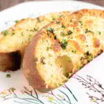 close up of ciabatta garlic bread