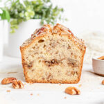 a cross section of butter pecan pound cake.