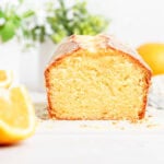 a cross section of orange pound cake.